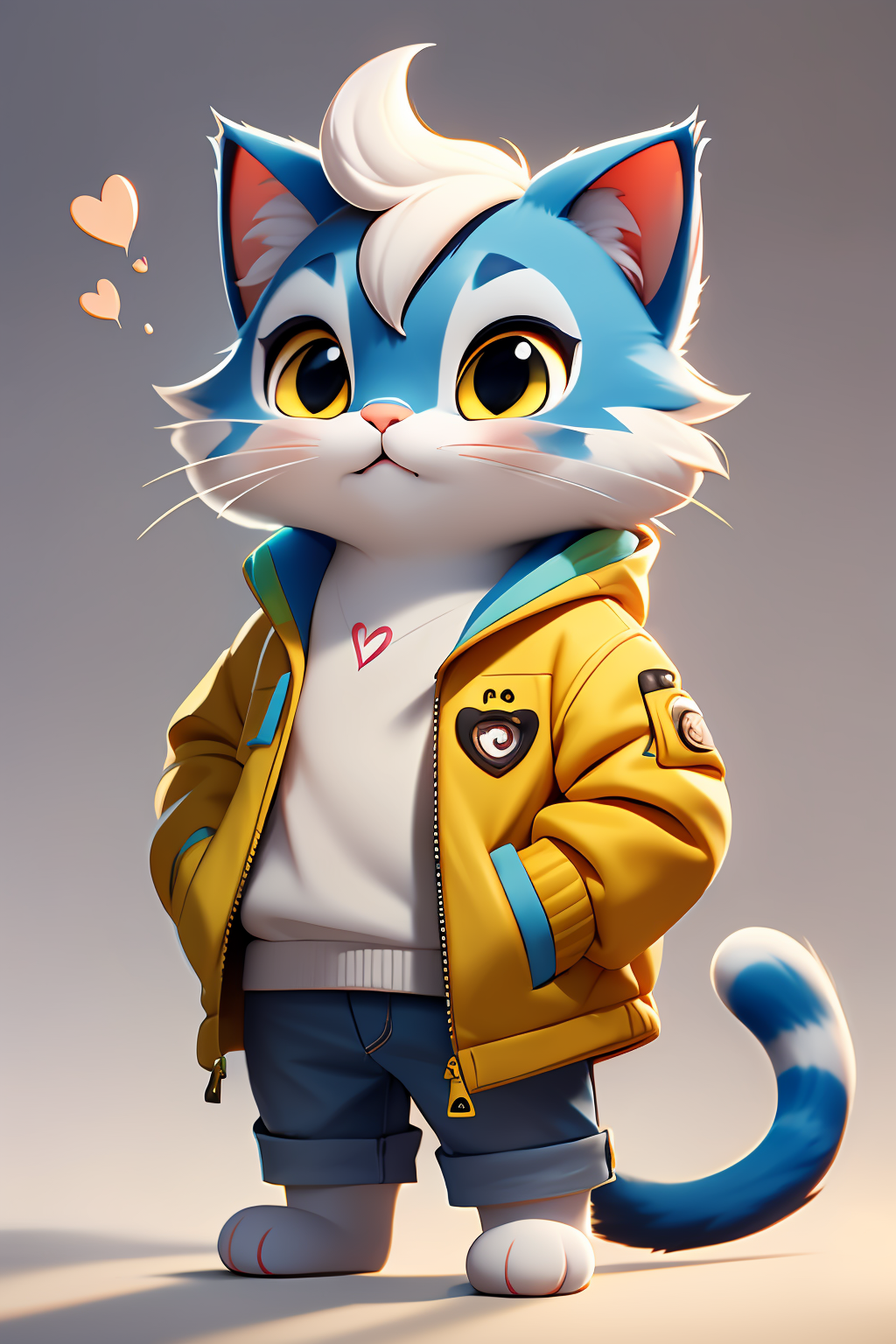 427796-1688454681-_lora_画威可爱动物园zoofun_v1.0_0.7_,zoofun, cat, hands in pockets, full body, cute, yellow eyes, solo, whiskers, jacket, heart, standi.png